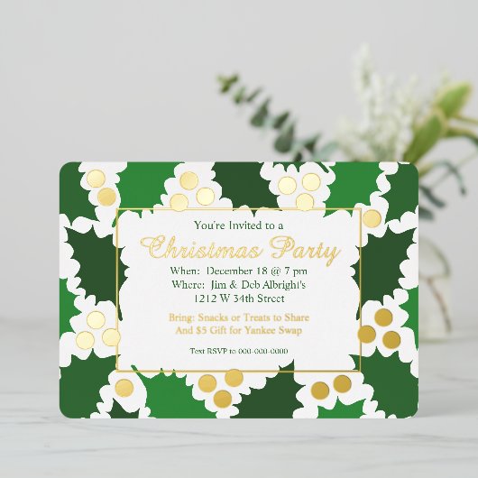 Elegant Jolly Holly Kerstfeest Folie Uitnodiging (Staand Voorkant)