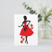 Elegant  jonge vrouw rood zwart silhouet briefkaart (Staand voorkant)