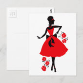 Elegant  jonge vrouw rood zwart silhouet briefkaart (Voorkant / Achterkant)