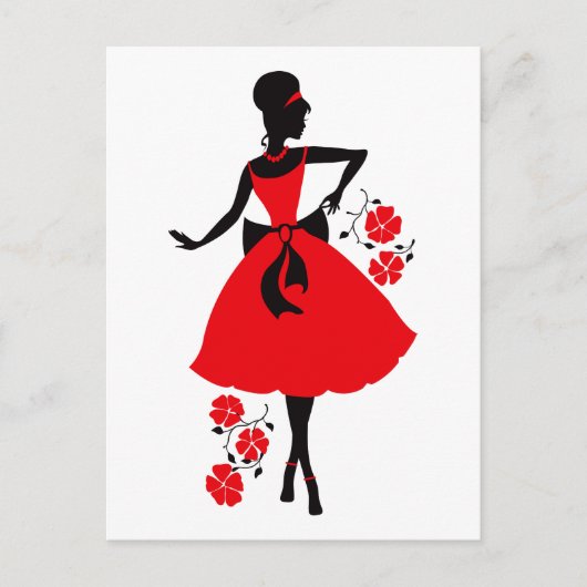 Elegant  jonge vrouw rood zwart silhouet briefkaart (Voorkant)