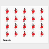 Elegant  jonge vrouw rood zwart silhouet ronde sticker (Vel)