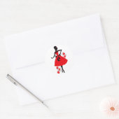 Elegant  jonge vrouw rood zwart silhouet ronde sticker (Envelop)