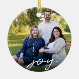 Elegant Joy 2-zaadfotokerstfeest met maat Keramisch Ornament