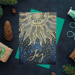 Elegant Joy Blue Boho Sun Mandala Kerstmis Feestdagen Kaart
