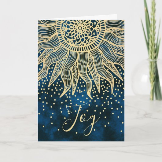 Elegant Joy Blue Boho Sun Mandala Kerstmis Feestdagen Kaart (Voorkant)