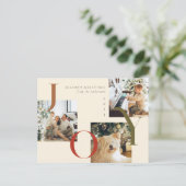 Elegant JOY Boho Season's Groeten Drie Foto Feestdagenkaart (Staand voorkant)