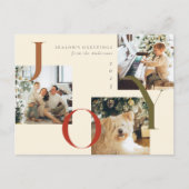 Elegant JOY Boho Season's Groeten Drie Foto Feestdagenkaart (Voorkant)