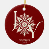 Elegant JOY Bourgondië Foto Kerst Ornament (Voorkant)