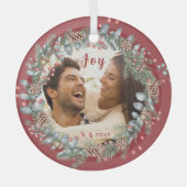 Elegant Joy Christmas Krans Foto Glas Ornament (Voorkant)