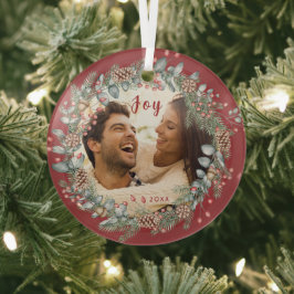 Elegant Joy Christmas Krans Foto Glas Ornament
