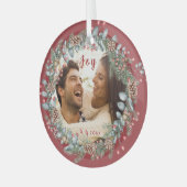 Elegant Joy Christmas Krans Foto Glas Ornament (Voorkant links)