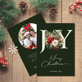 Elegant Joy Christmas Wreath Photo Feestdagenkaart