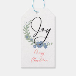 Elegant Joy Floral Wreath Merry Christmas Gift Tag Cadeaulabel