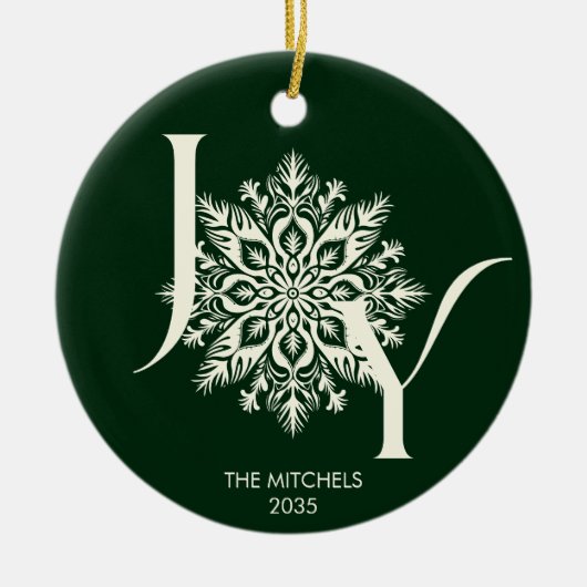Elegant JOY Forest Green Foto Kerst Ornament (Voorkant)