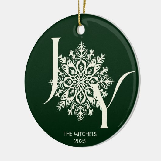 Elegant JOY Forest Green Foto Kerst Ornament (Links)