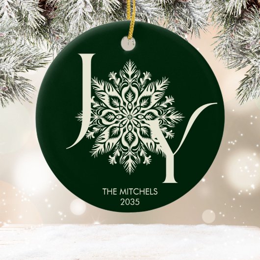 Elegant JOY Forest Green Foto Kerst Ornament