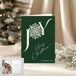 Elegant JOY Forest Green Gevouwen Foto Kerstmis Feestdagen Kaart
