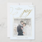 Elegant Joy | Gold Script op Soft Blue met foto Feestdagenkaart (Voorkant)