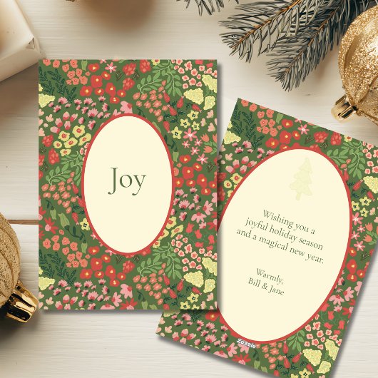 Elegant JOY Holiday Flat Card – Custom Message Feestdagenkaart