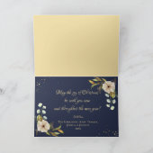 Elegant Joy Kerstmis Gold Floral Navy Feestdagen Kaart (Binnen)