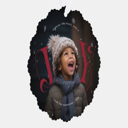 Elegant JOY | Kerstvakantie foto Ornament Kaart (Rechts)