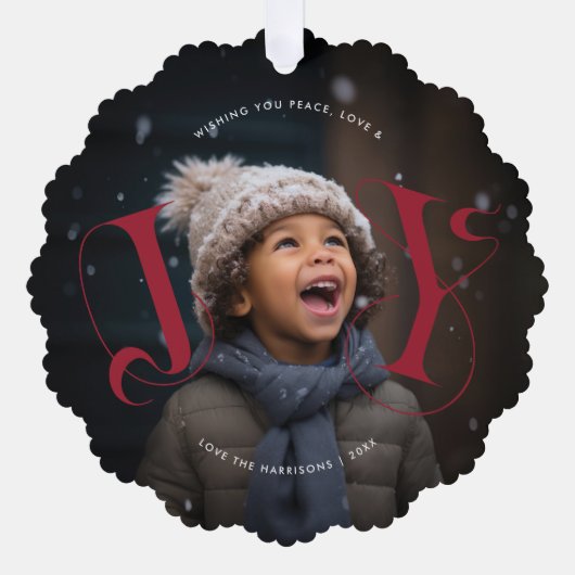 Elegant JOY | Kerstvakantie foto Ornament Kaart (Voorkant)