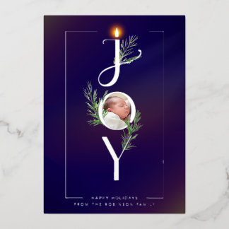 Elegant Joy Minimalist Photo Christmas Botanical Folie Feestdagenkaart
