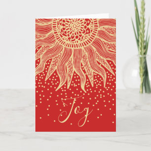 Elegant Joy Red Boho Sun Mandala Kerstmis Feestdagen Kaart