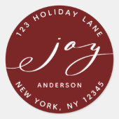Elegant Joy Red en White-kerstretour-adres Ronde Sticker (Voorkant)