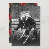 Elegant Joy Script Poinsettia Kerstmis, volledige Feestdagenkaart (Voorkant / Achterkant)
