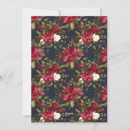 Elegant Joy Script Poinsettia Kerstmis, volledige Feestdagenkaart (Achterkant)