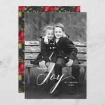 Elegant Joy Script Poinsettia Kerstmis, volledige 