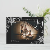 Elegant Joy Snowflakes Pset Merry-kerstfoto Feestdagenkaart (Staand voorkant)