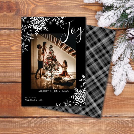 Elegant Joy Snowflakes Pset Merry-kerstfoto Feestdagenkaart
