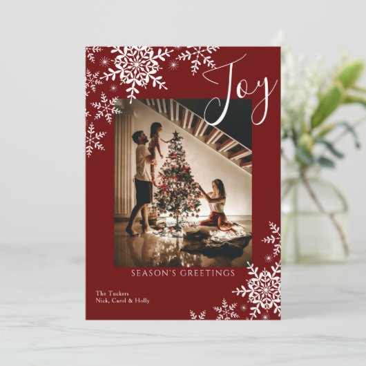 Elegant Joy Snowflakes Pset Season's Greetings Ho Feestdagenkaart (Staand voorkant)