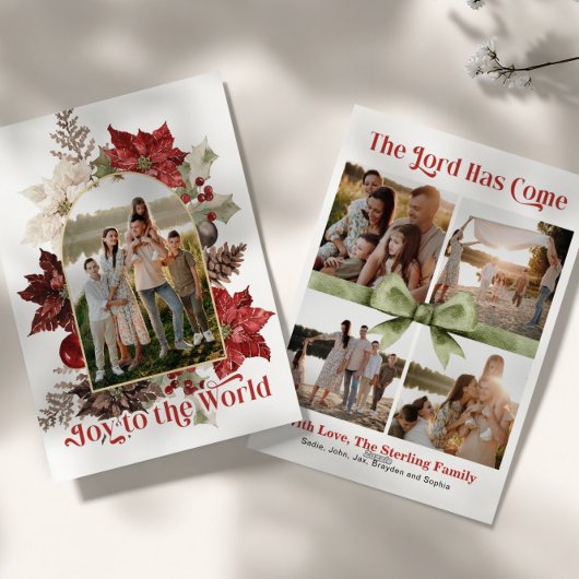 Elegant Joy to the World Photo Christmas Card Feestdagenkaart