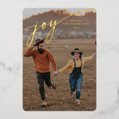Elegant 'Joy' Typografisch script Folie Feestdagenkaart (Voorkant)