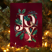 Elegant Joy Typography Holly Bird Christmas Kaart