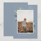 Elegant Joy Winter Foliage Single Photo Blue Feestdagenkaart (Voorkant / Achterkant)