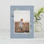 Elegant Joy Winter Foliage Single Photo Blue Feestdagenkaart (Staand voorkant)