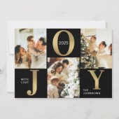 Elegant Joy Zwart Goud Fotocollage Kerstmis Feestdagenkaart (Voorkant)