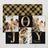 Elegant Joy Zwart Goud Fotocollage Kerstmis Feestdagenkaart (Voorkant / Achterkant)