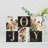 Elegant Joy Zwart Goud Fotocollage Kerstmis Feestdagenkaart (Staand voorkant)