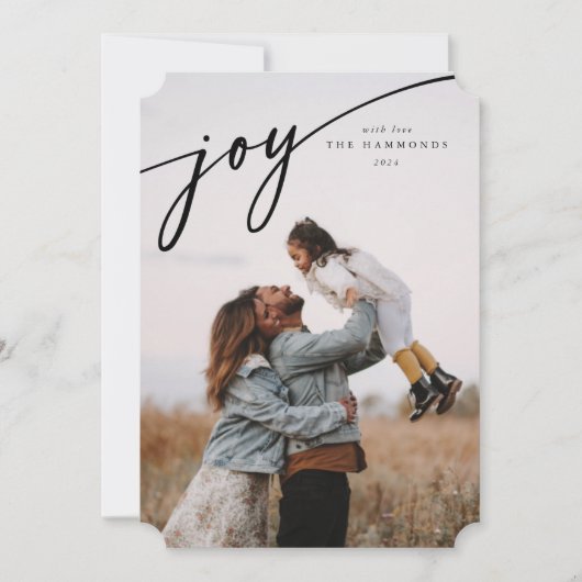 Elegant 'Joy' Zwarte Typografische Script Feestdagenkaart (Voorkant)