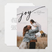 Elegant 'Joy' Zwarte Typografische Script Feestdagenkaart (Voorkant / Achterkant)
