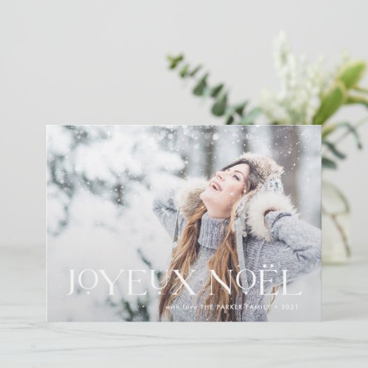 Elegant Joyeux Noel | Een kerstfoto Feestdagenkaart (Staand voorkant)