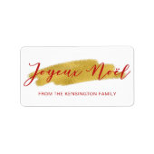 Elegant Joyeux Noel Gold Folie Borstel Script Etiket (Voorkant)