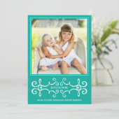 Elegant Joyeux Noel Holiday Fotokaart / Aqua Feestdagenkaart (Staand voorkant)