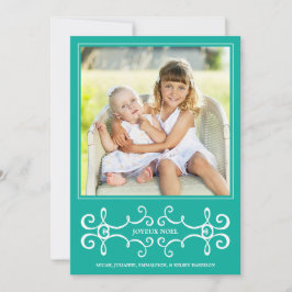 Elegant Joyeux Noel Holiday Fotokaart / Aqua Feestdagenkaart