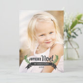 Elegant Joyeux Noel Rustic Snowflakes Foto zwart Feestdagenkaart (Staand voorkant)